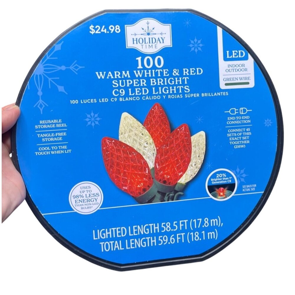 Holiday Time 100 Warm White & Red Super Bright C9 LED Lights Indoor/Outdoor